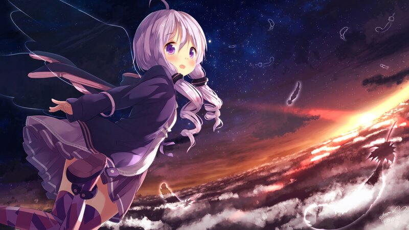 Anime Girl Flying — Purple, Dramatic