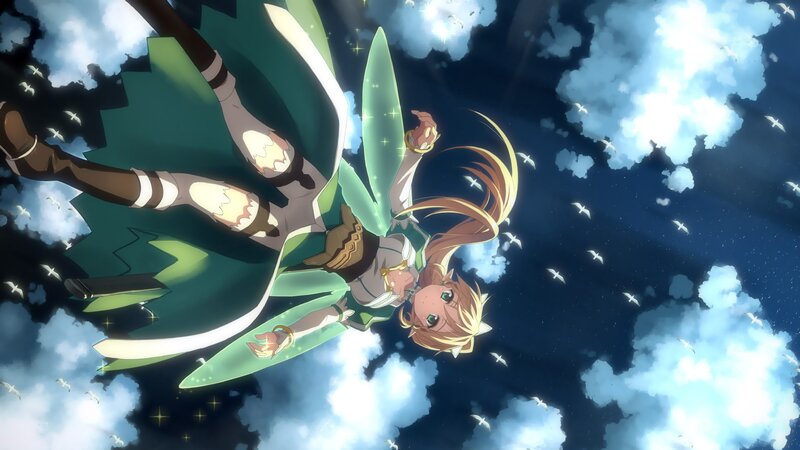 anime girl flying through clouds
