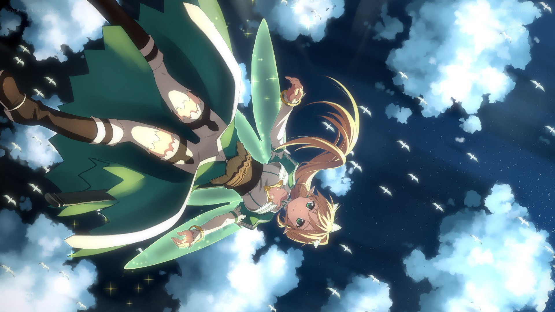 anime girl flying through clouds