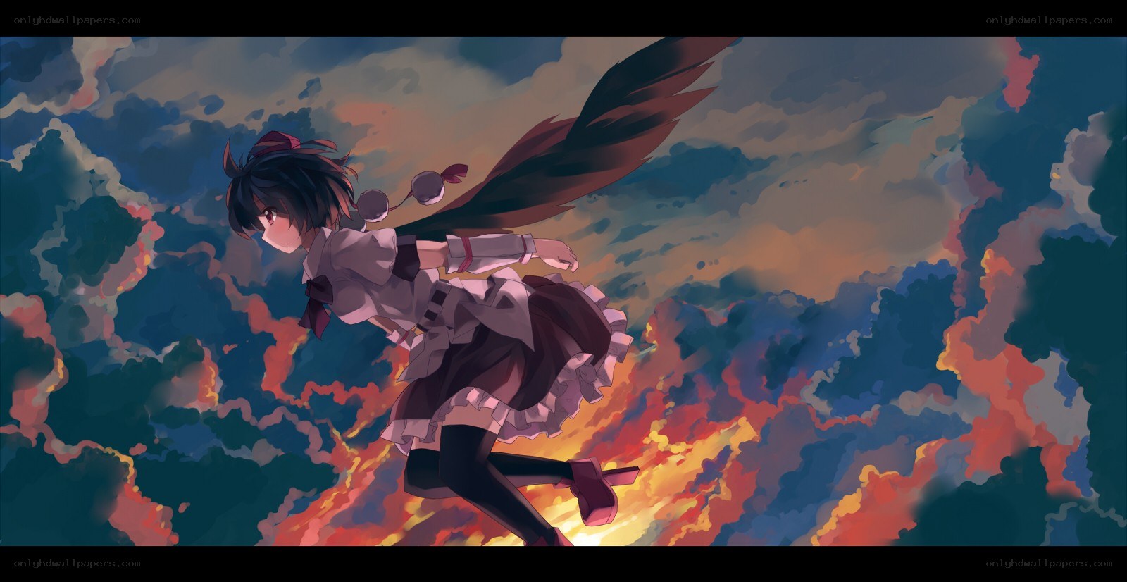 anime girl flying through sky