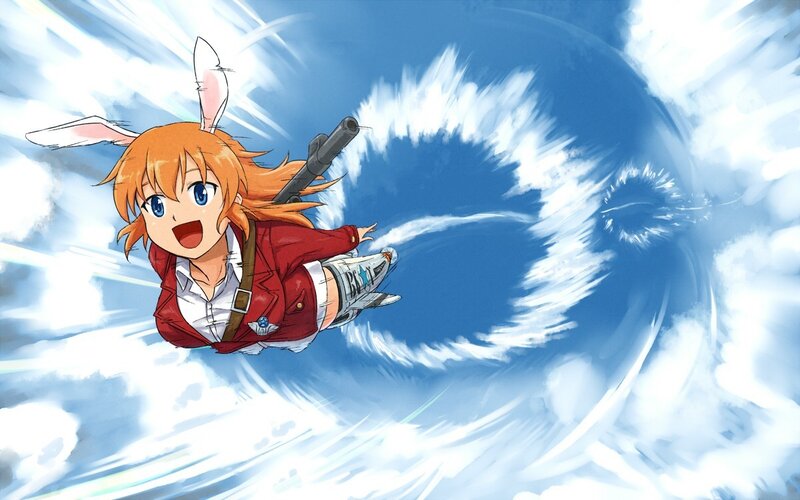 anime girl flying through sky