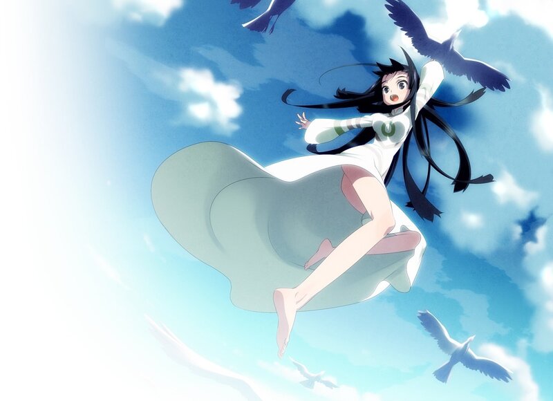 Anime girl flying with birds