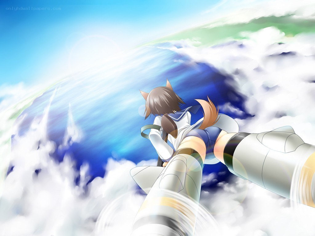 anime girl flying with jetpack