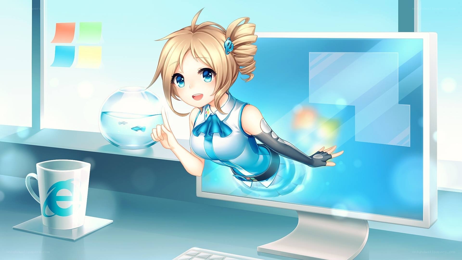 anime girl from computer screen