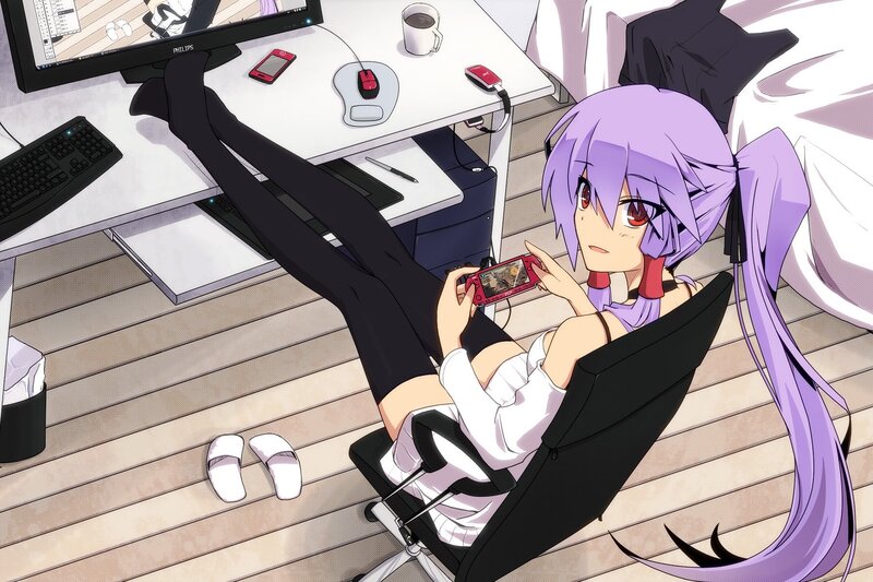 anime girl gaming at desk