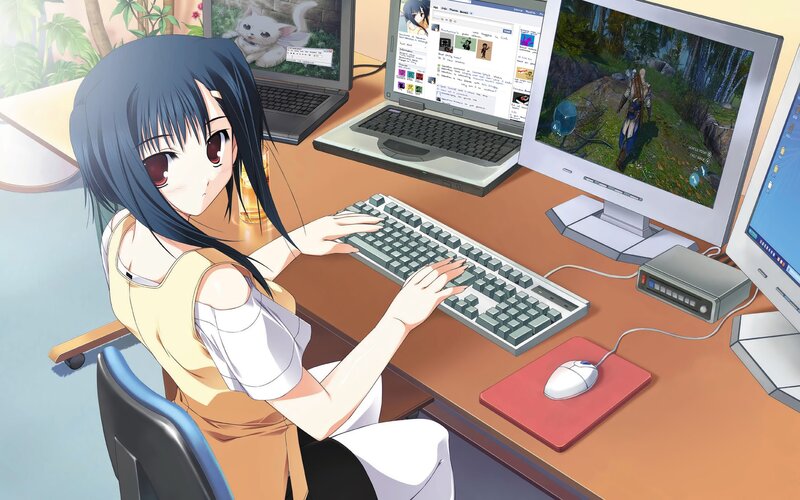 anime girl gaming at desk