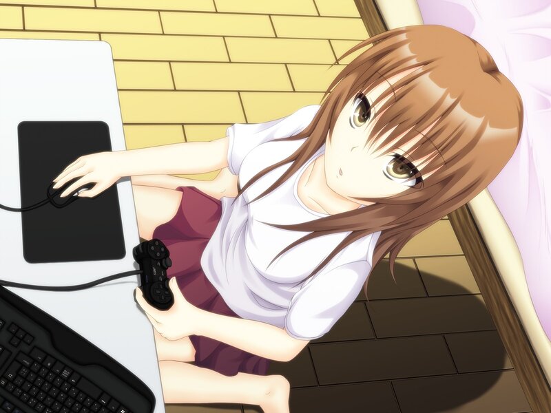 anime girl gaming at desk