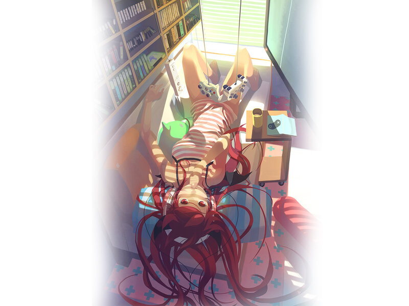 Anime girl gaming at home