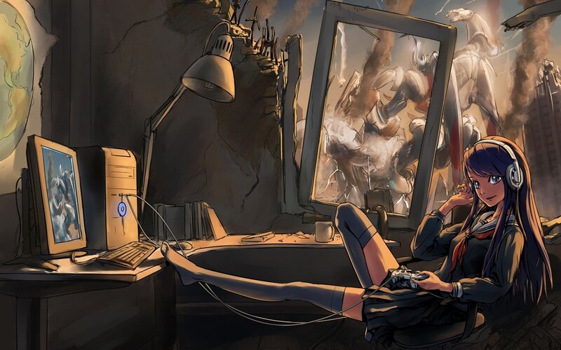 Anime Girl Gaming — Brown, Dramatic