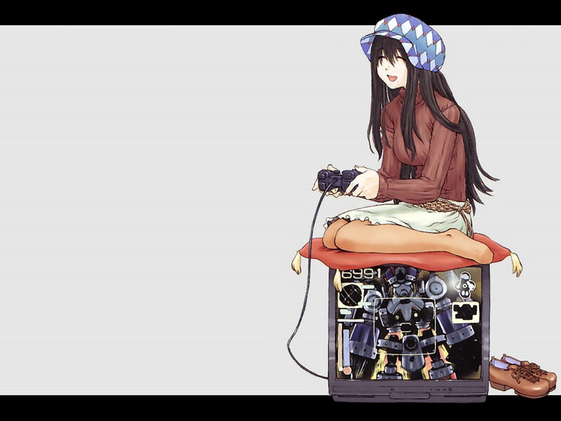 anime girl gaming on TV