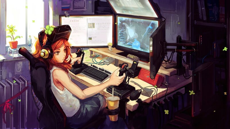 Anime Girl Gaming — Purple, Focused