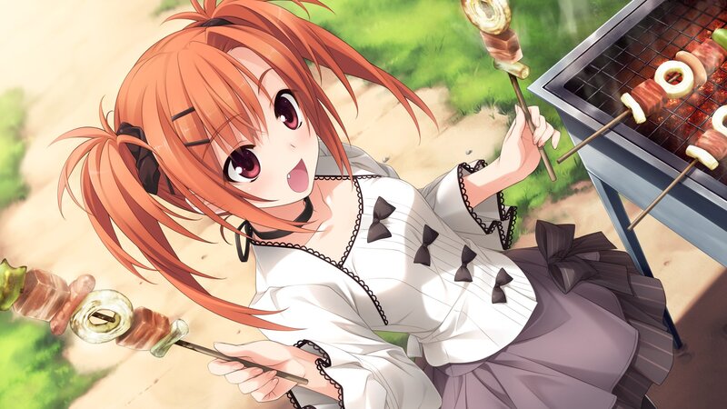 anime girl grilling skewers