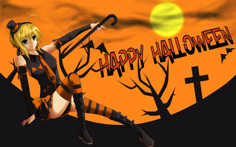 anime girl halloween greeting