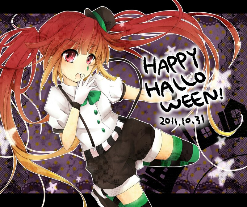 Anime girl Halloween greeting