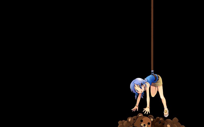 anime girl hanging from pole