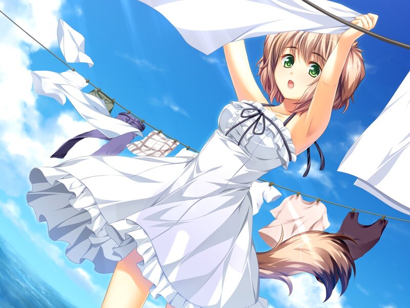 Anime Girl Hanging Laundry — Blue