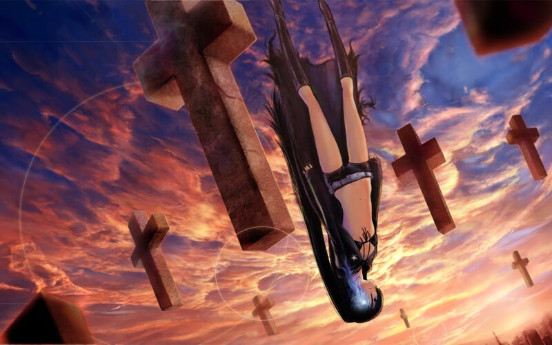 Anime Girl Hanging Upside Down — Orange