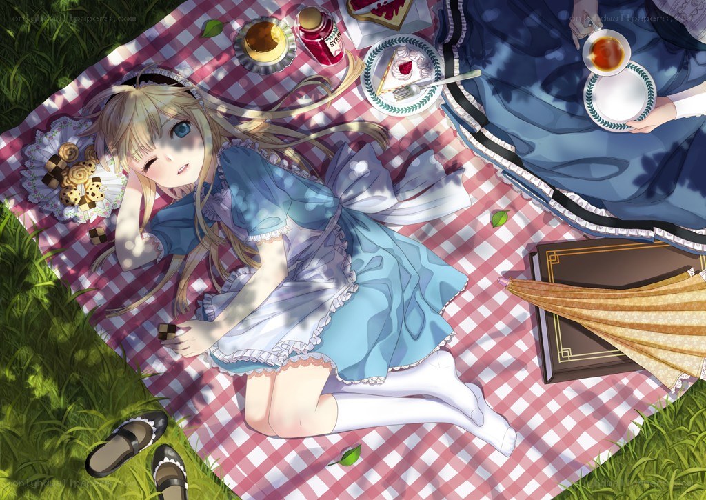 Anime girl having picnic
