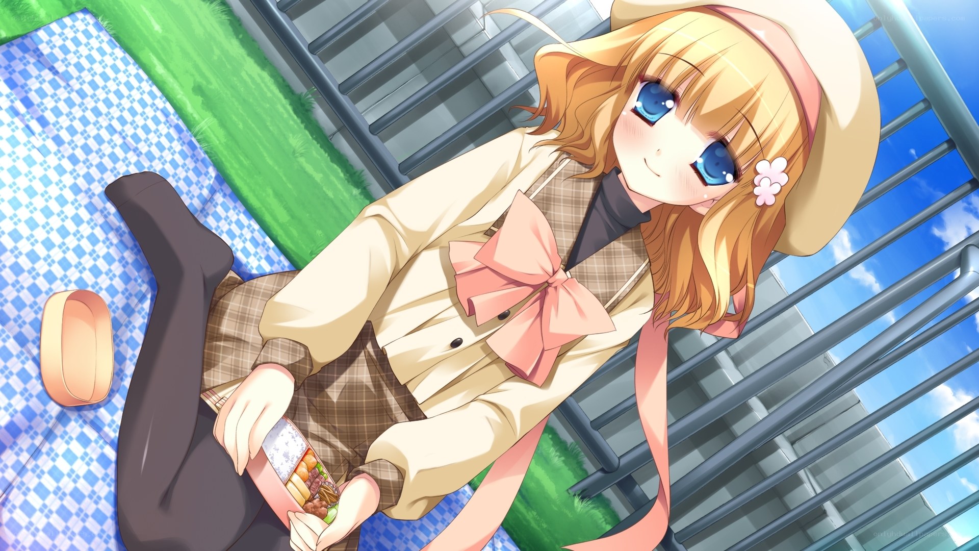 anime girl having picnic
