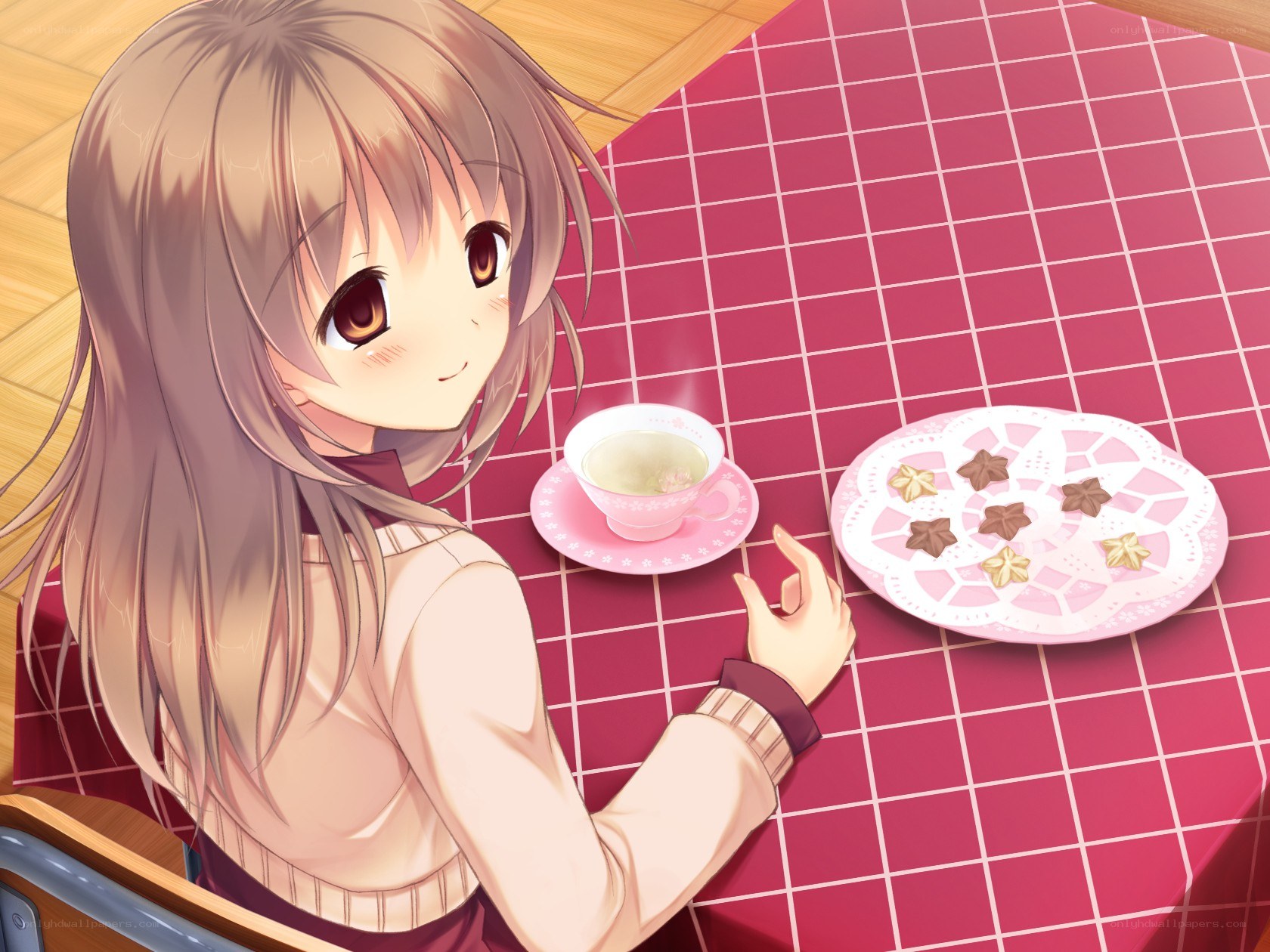 anime girl having tea