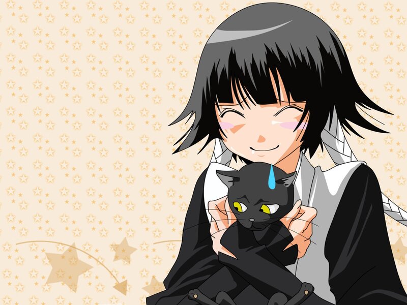 Anime girl holding a black cat
