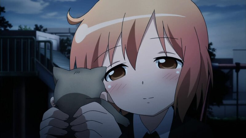 anime girl holding a cat