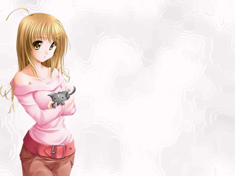 anime girl holding a cat