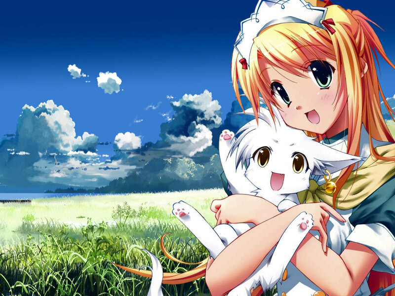 Anime girl holding a cat