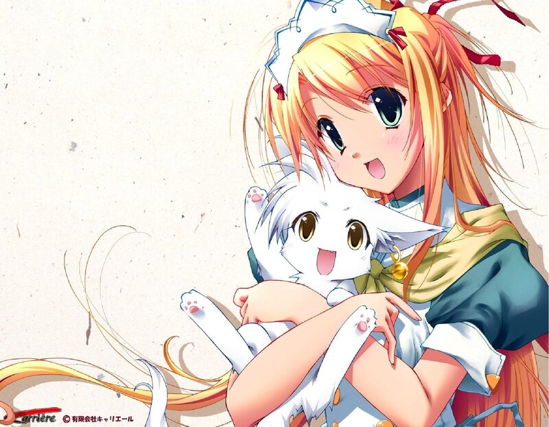 anime girl holding a cat