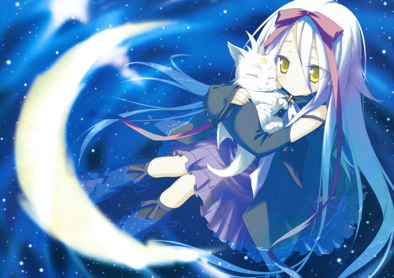 anime girl holding a cat