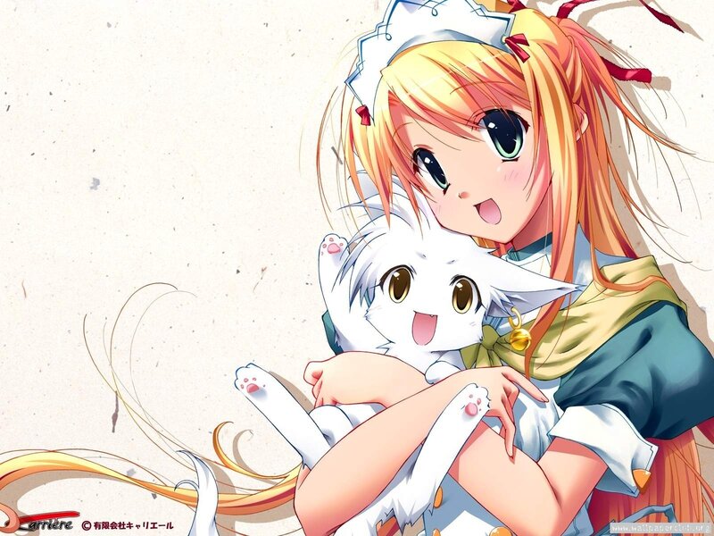 anime girl holding a cat