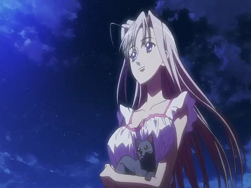 anime girl holding a cat