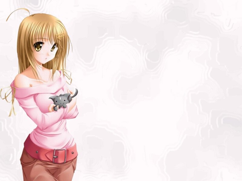 anime girl holding a cat