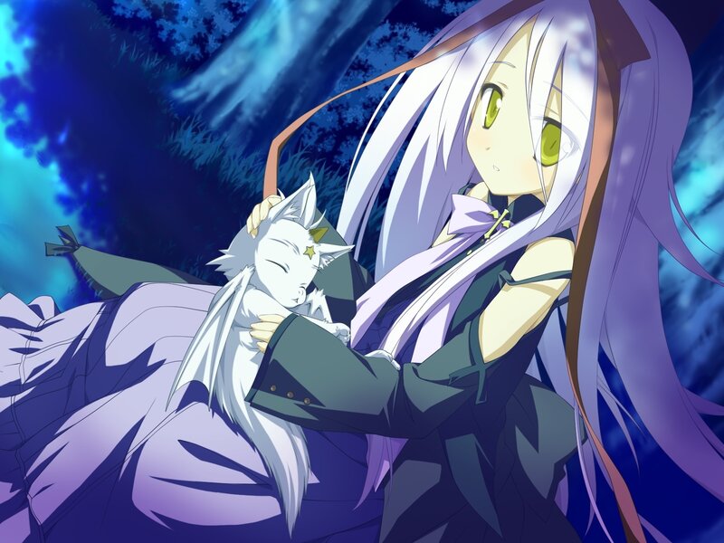 Anime Girl Holding a Cat — Purple