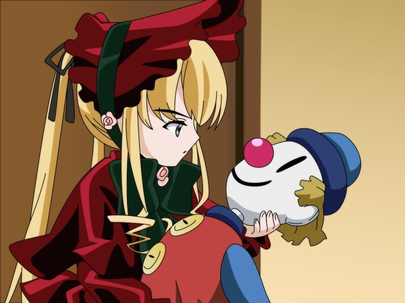 anime girl holding a clown