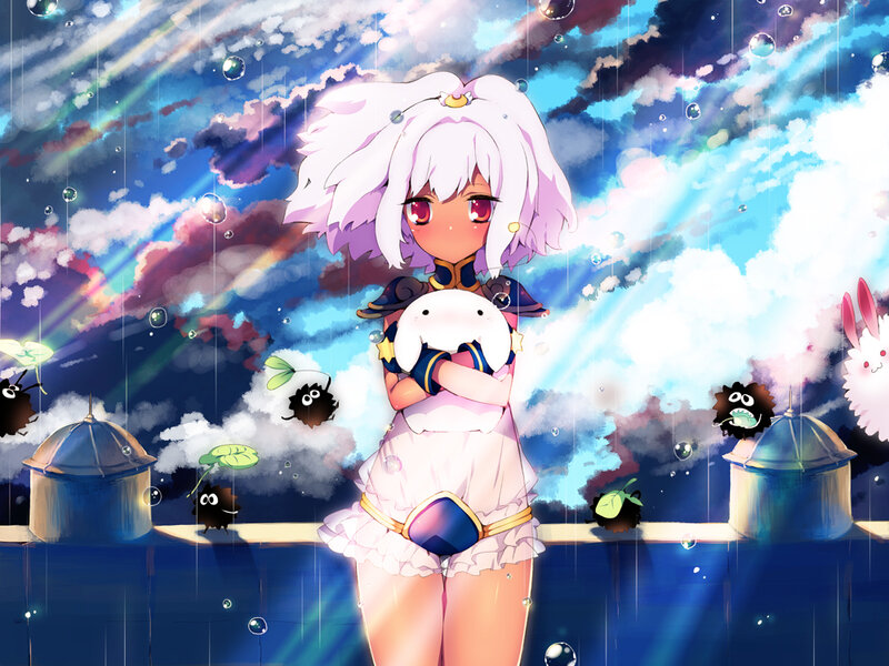 Anime Girl Holding a Creature — Blue