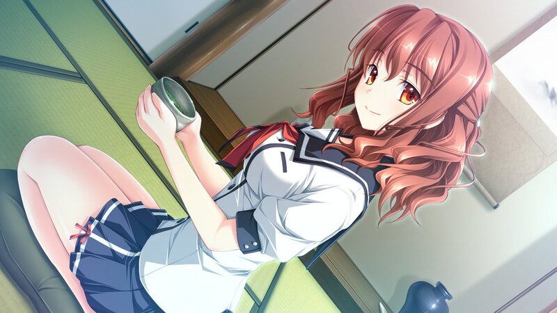 anime girl holding a cup