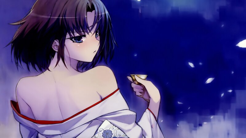 anime girl holding a cup