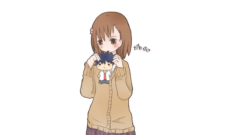 anime girl holding a doll