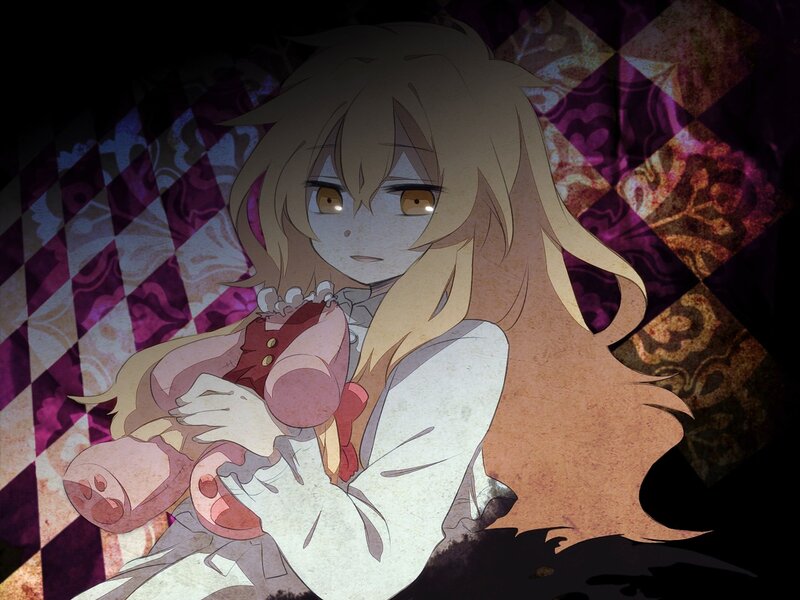 anime girl holding a doll