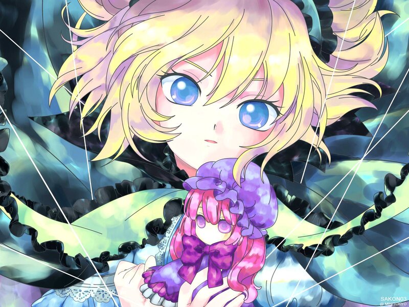 Anime girl holding a doll