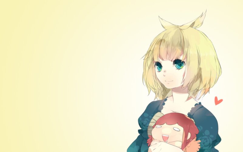 Anime girl holding a doll