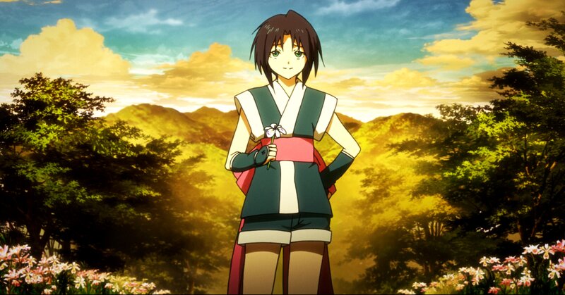 anime girl holding a flower