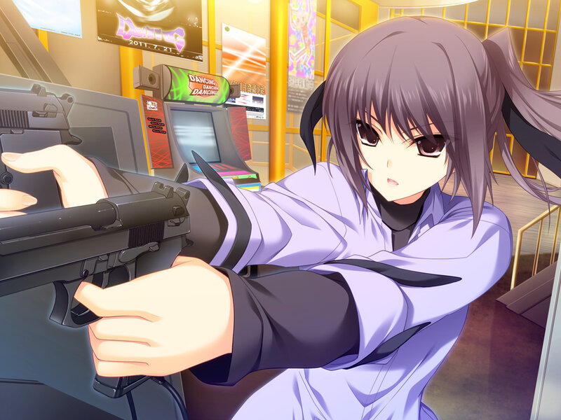 anime girl holding a gun