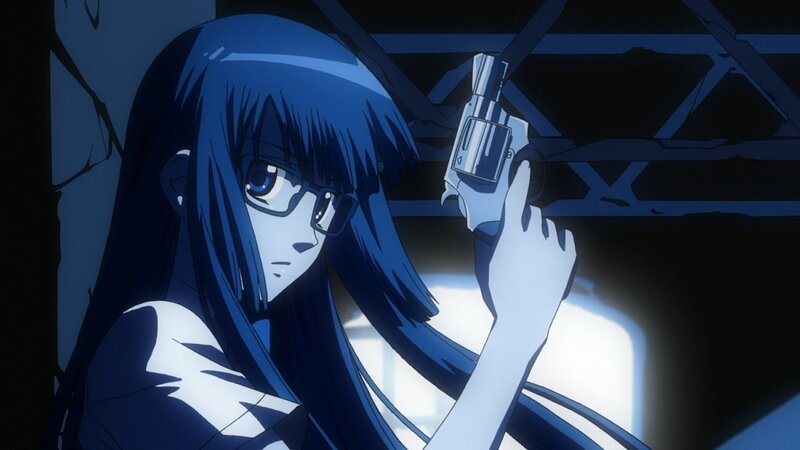 anime girl holding a gun