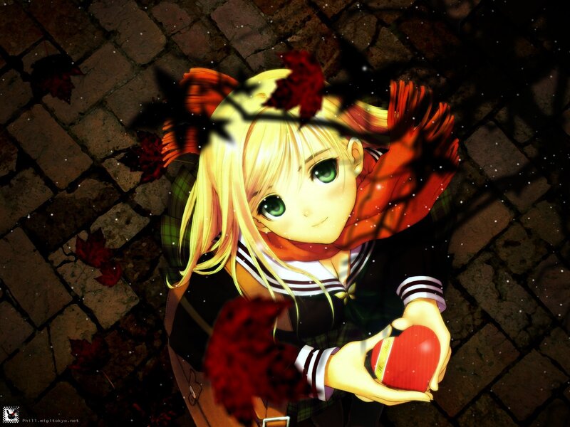 Anime girl holding a heart