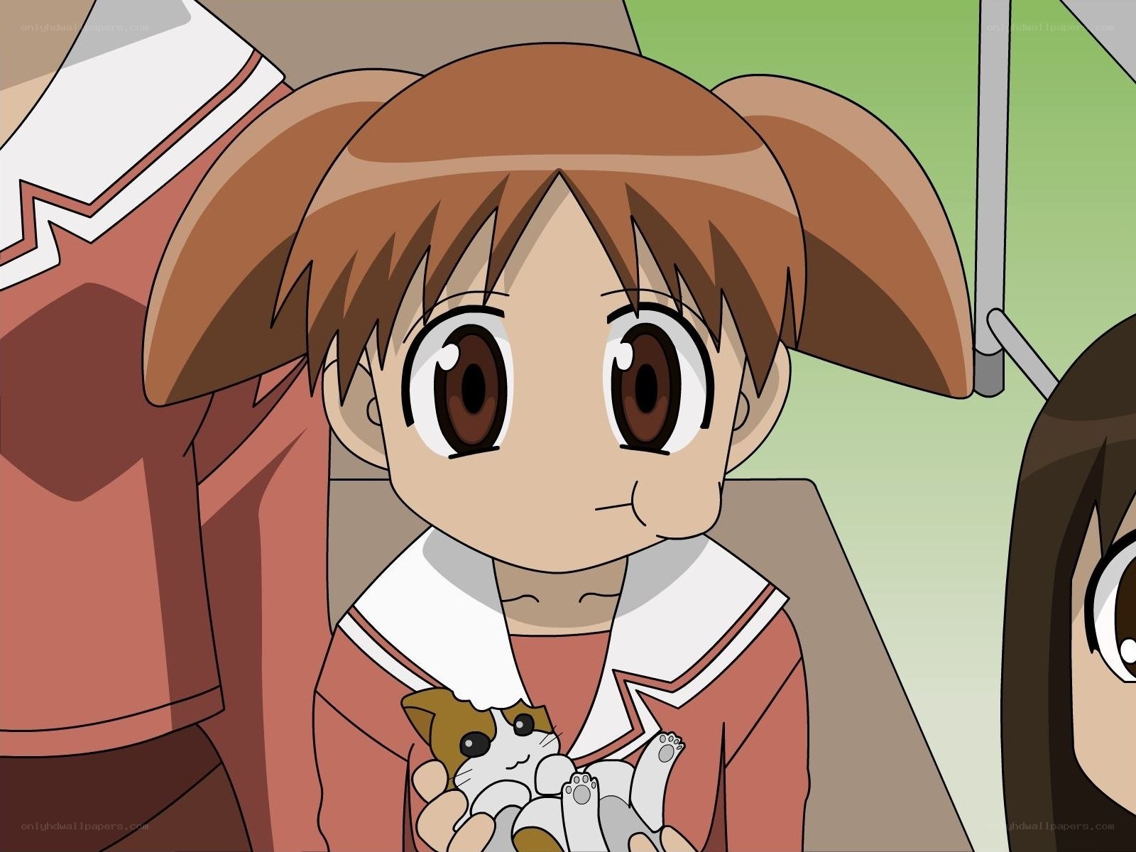 anime girl holding a kitten