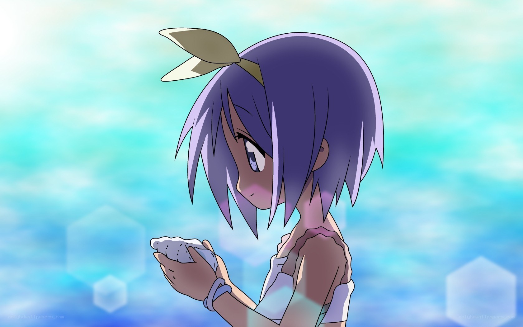 anime girl holding a shell