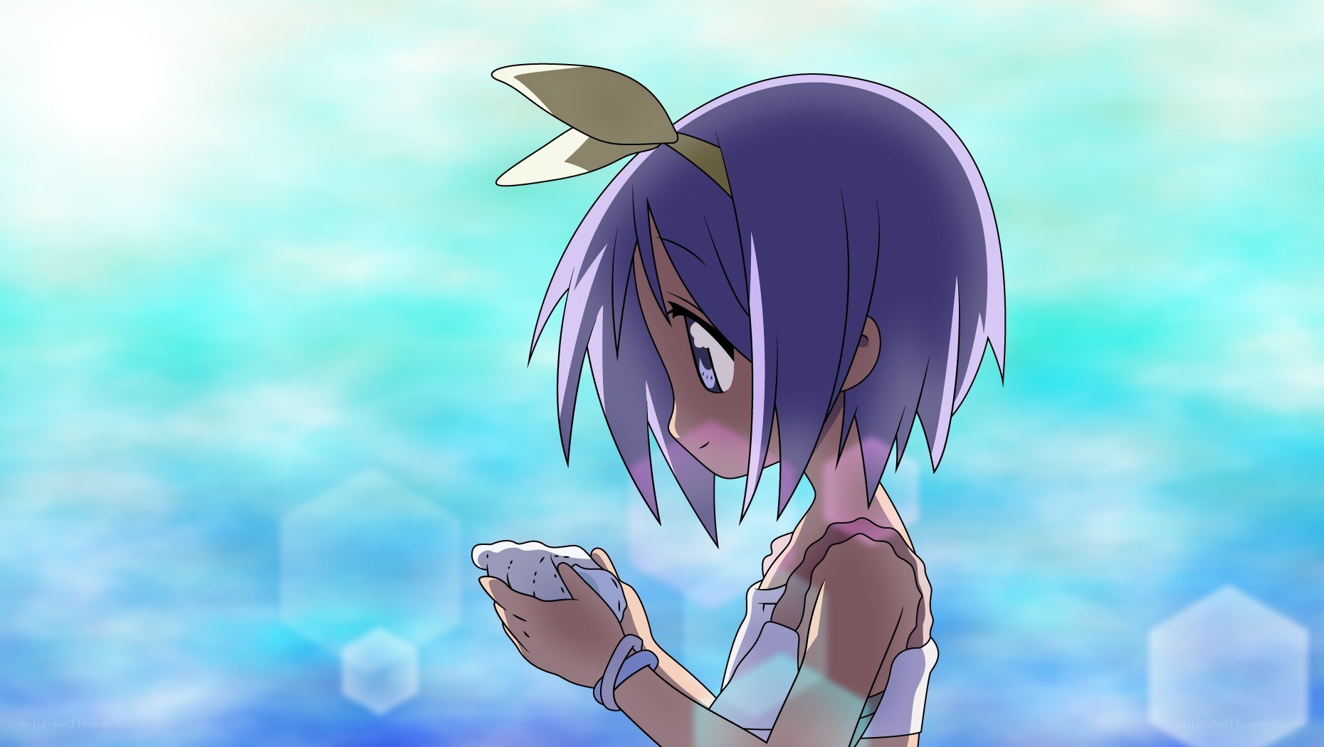 anime girl holding a shell