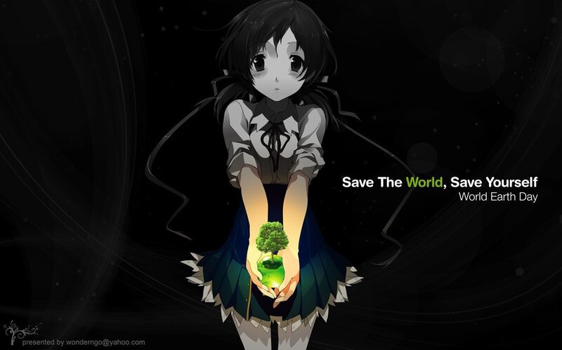 Anime girl holding a tree